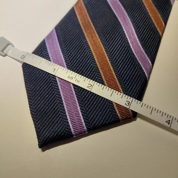 Jos. A. Bank Classic Striped Tie in Navy, Lavender, and Orange - Picture 5 of 5